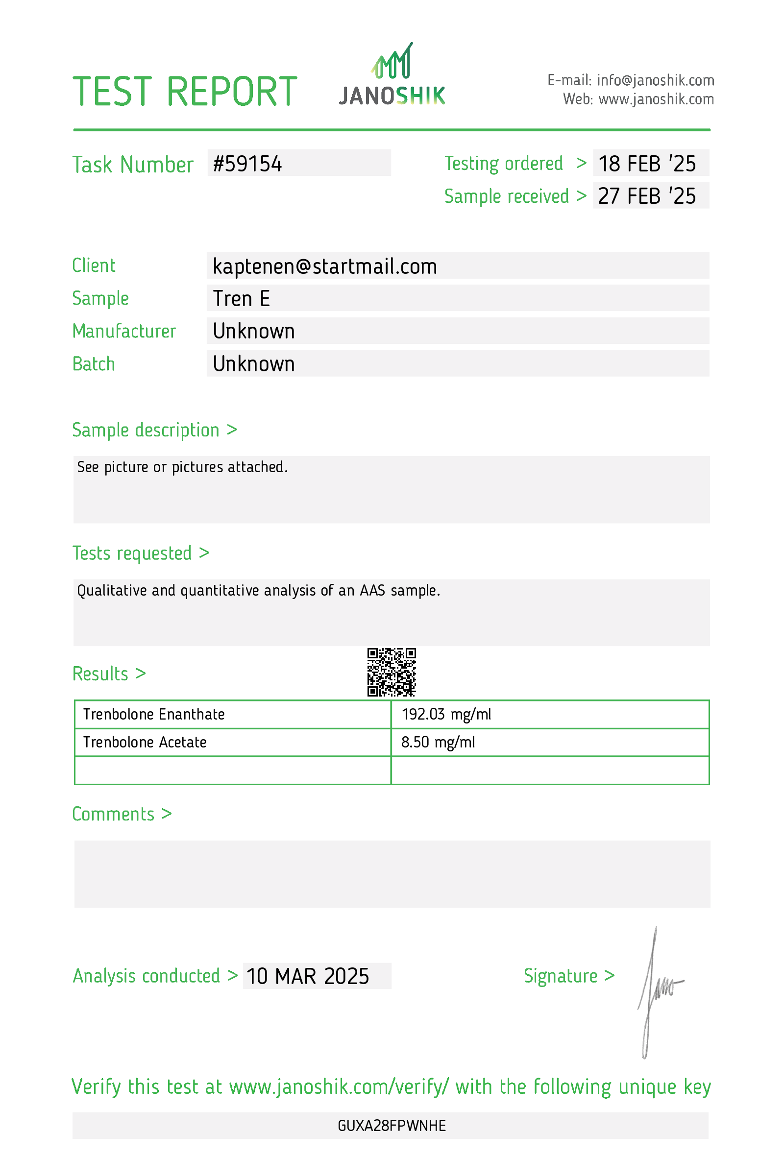 Labbresultat | Trenbolone E 200mg